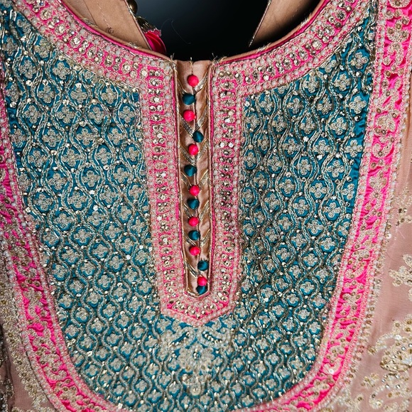 Designer anarkali indian wedding outfit. Gharaara style - Picture 3 of 12